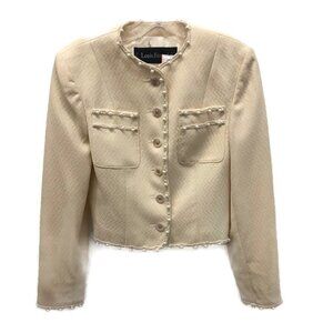 Louis Feraud Cream Pearl Cropped Blazer